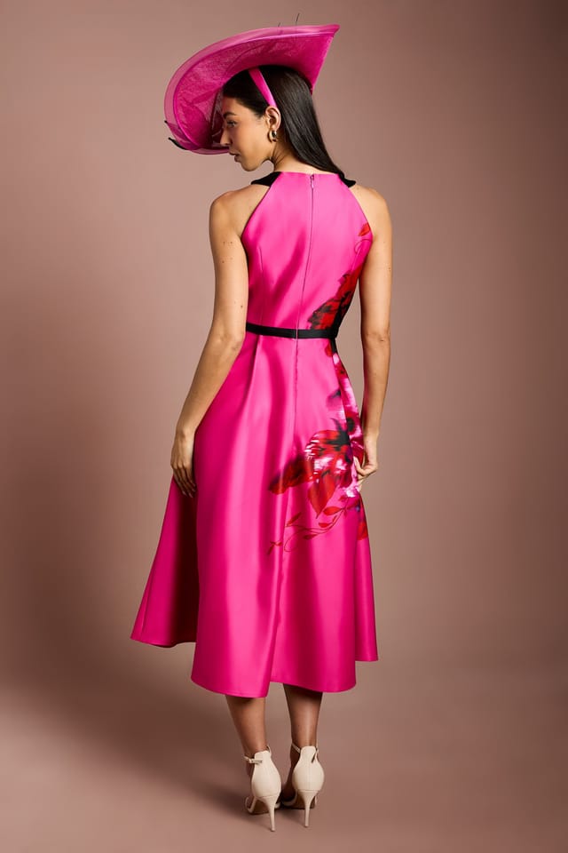 Coast Coast Women's Lisa Tan Halterneck Large Floral Full Skirted Midi Dress in Magenta - 3