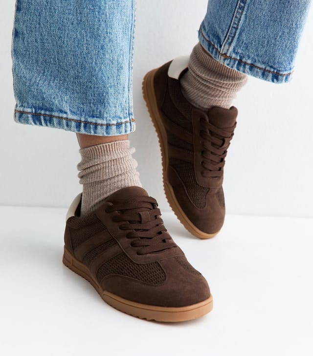 New Look Women's Brown Faux Suede Lace Up Low Top Trainers Vegan New Look - 2