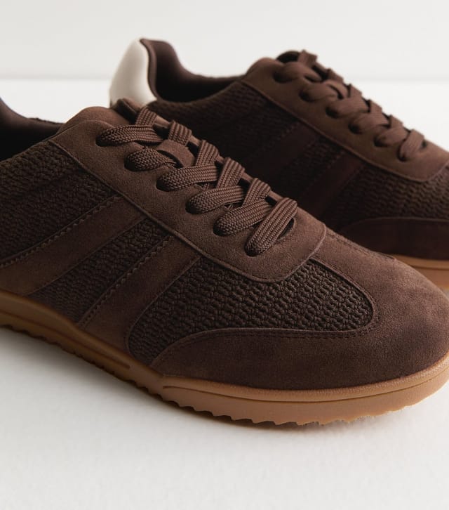 New Look Women's Brown Faux Suede Lace Up Low Top Trainers Vegan New Look - 3