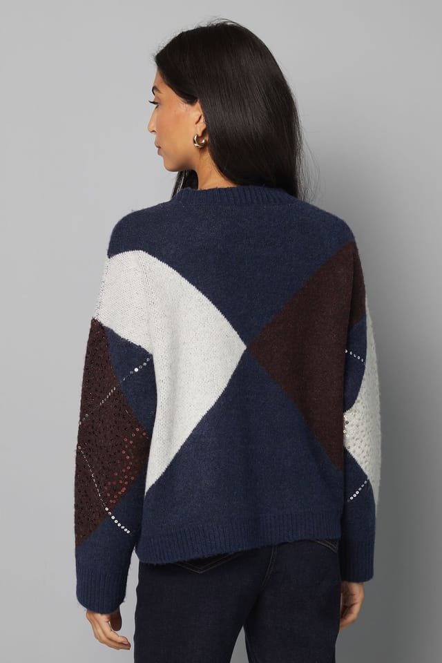 Wallis Wallis Women's Navy Oversized Argyle Jumper - 3