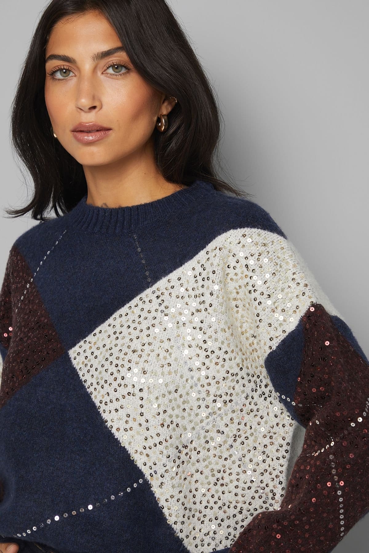 Wallis Wallis Women's Navy Oversized Argyle Jumper - 4