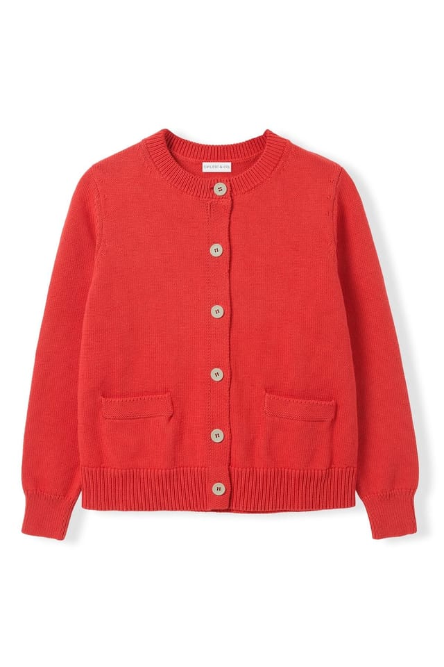 Celtic & Co Celtic & Co Women's Long Sleeve Cotton Crew Neck Cardigan in Scarlet - 2
