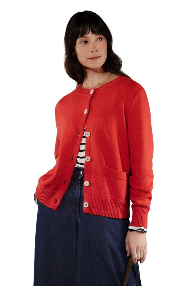 Celtic & Co Celtic & Co Women's Long Sleeve Cotton Crew Neck Cardigan in Scarlet - 3