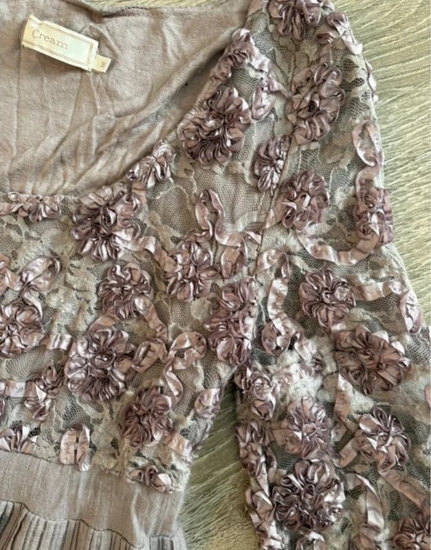 Cream Vintage unique cocktail party dress size 10 - 1