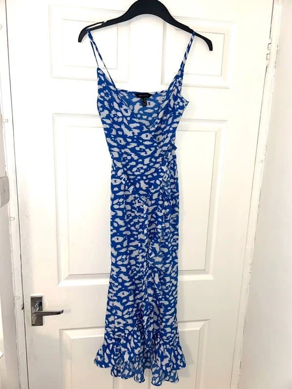 New Look New look blue white frill wrap tie belt maxi summer dress size 6-8