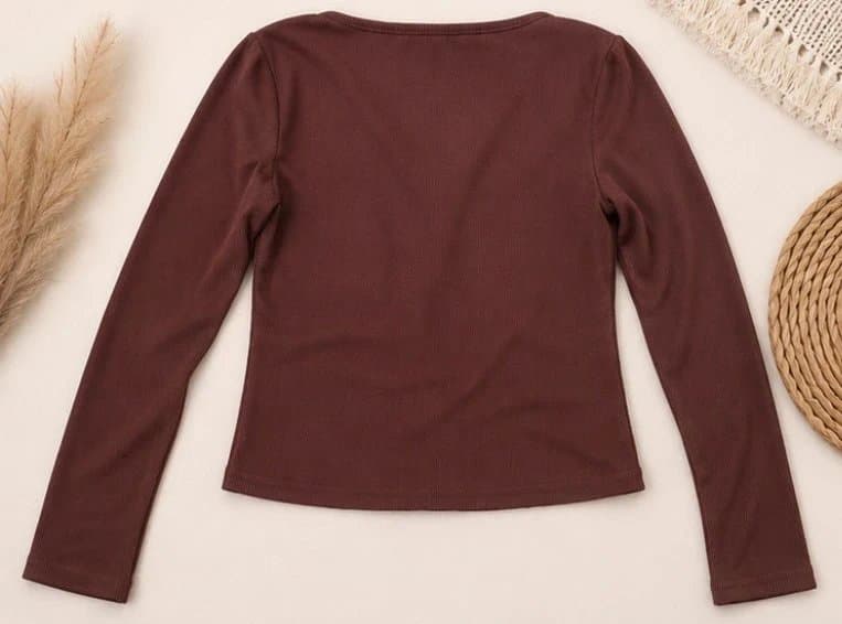 New Look New Look Brown Ruched Cut Out Long Sleeve Ribbed Top UK 10