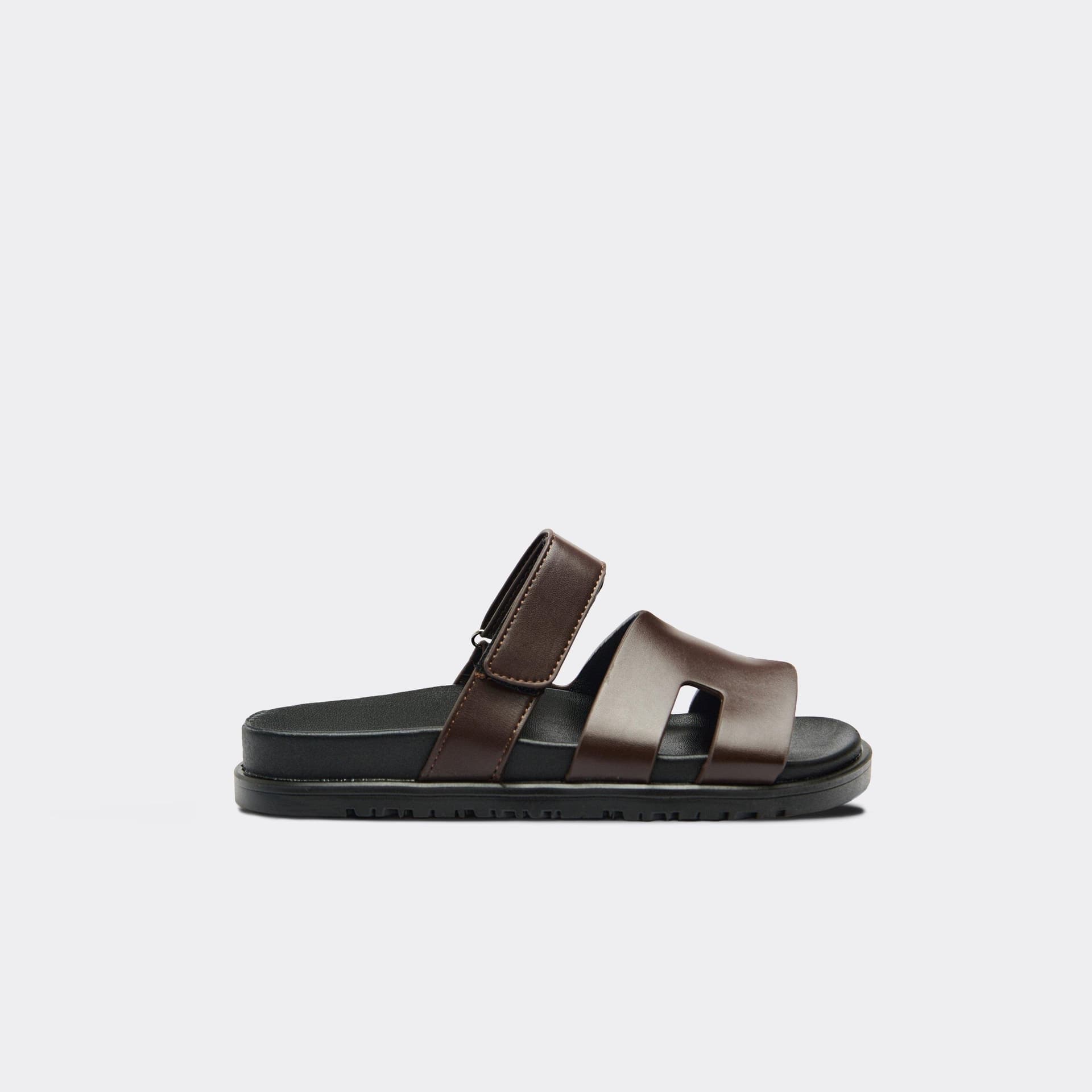 EGO Valerie Gladiator Velcro Strap Flat Slider Sandal In Dark Brown Faux Leather, Women's Size UK 3