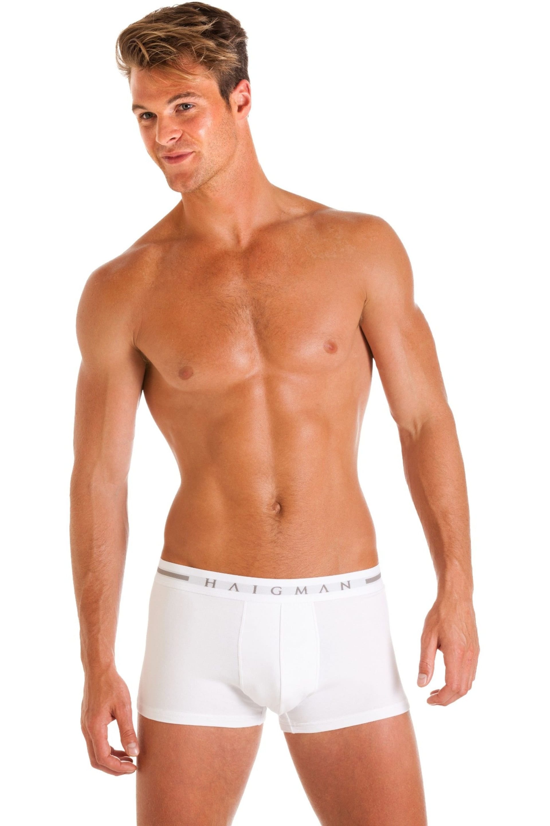 Haigman Haigman Men's Men's 3 Pack Cotton Stretch Modern Trunks in White - 4