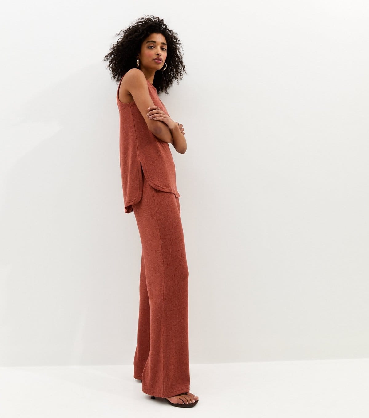 New Look Dark Red Textured Wide Leg Trousers
