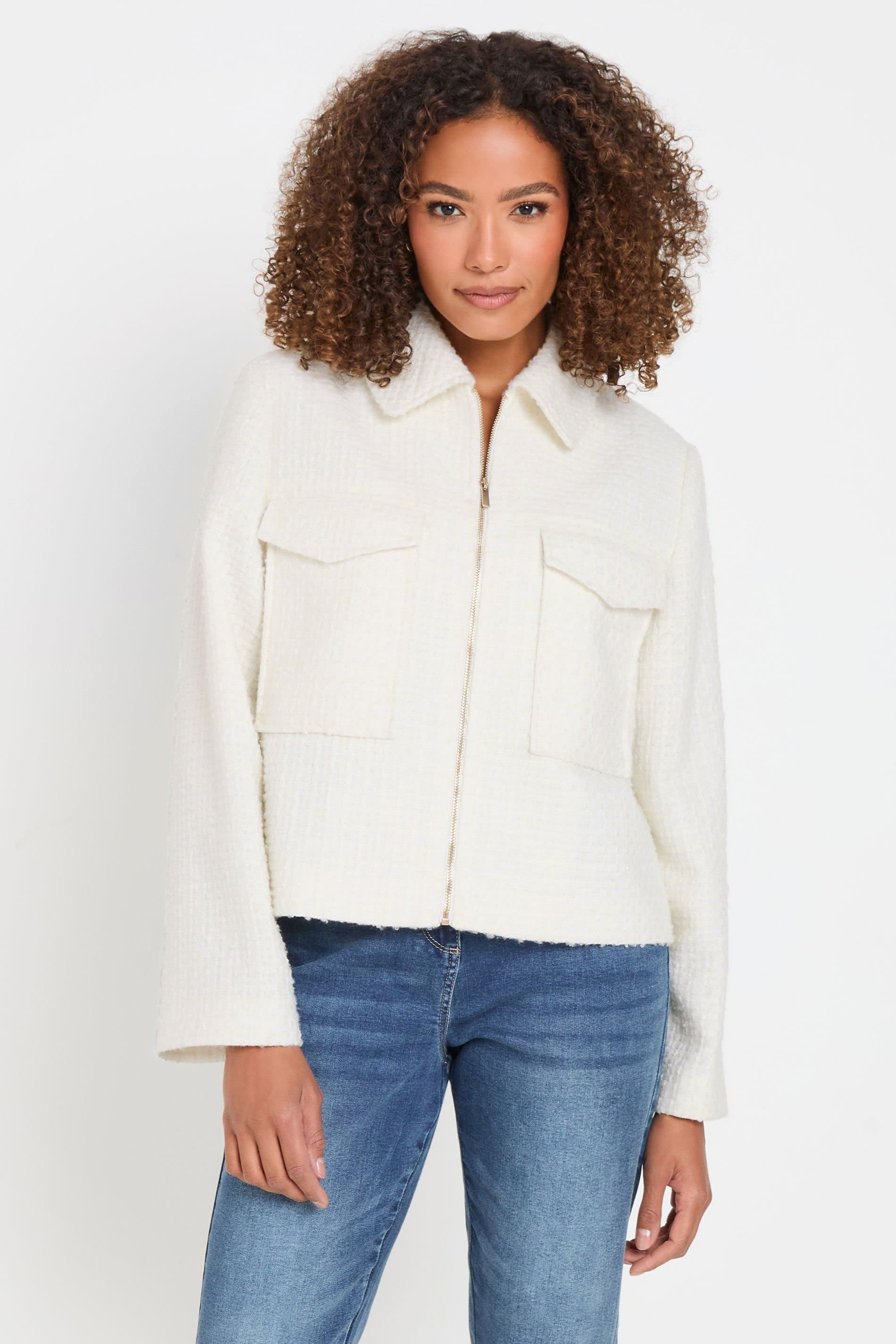 M&Co M&Co Women's Boucle Zip Through Jacket in Ivory