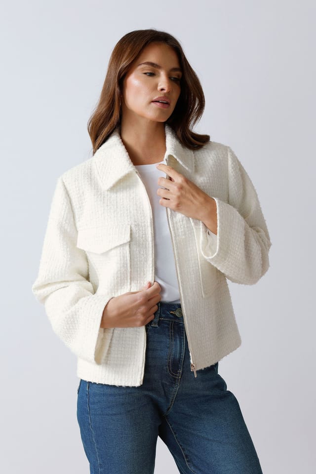 M&Co M&Co Women's Boucle Zip Through Jacket in Ivory - 2