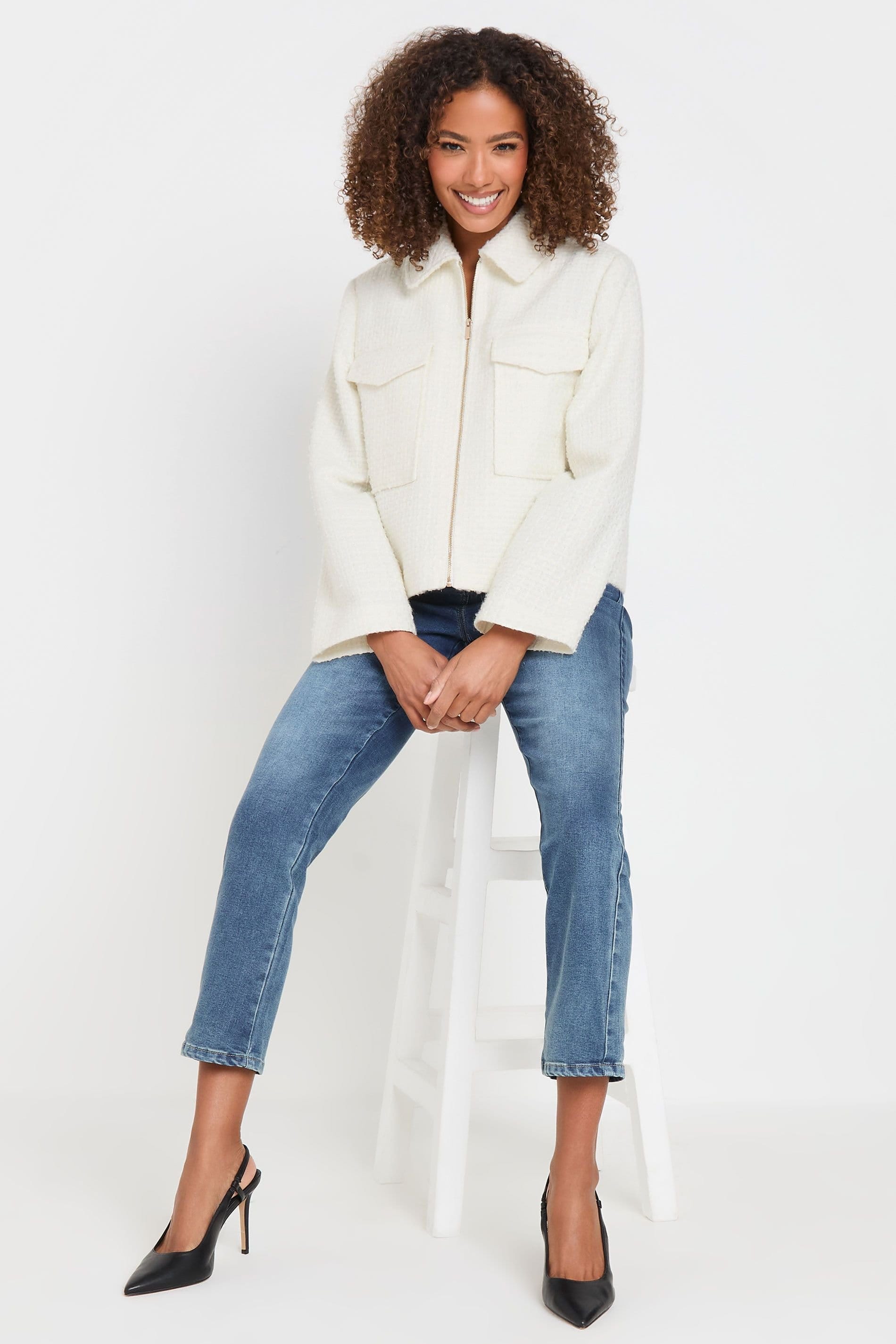 M&Co M&Co Women's Boucle Zip Through Jacket in Ivory - 4