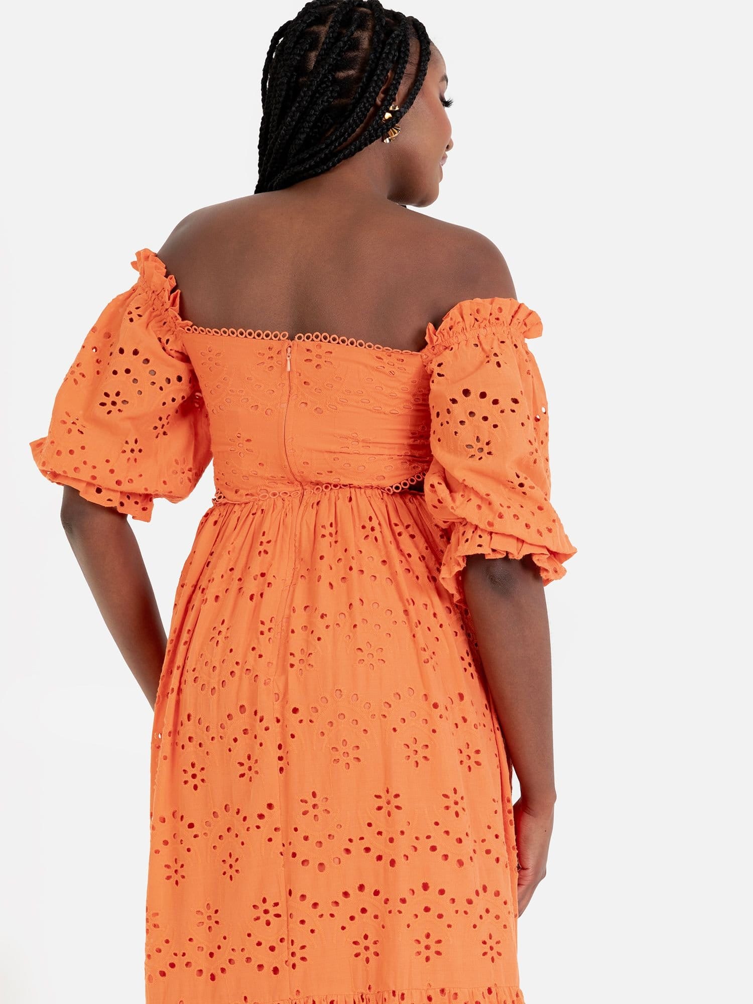 Maya Deluxe Maya Deluxe Women's Broderie Cut Out Waist Midaxi Dress in Orange - 4