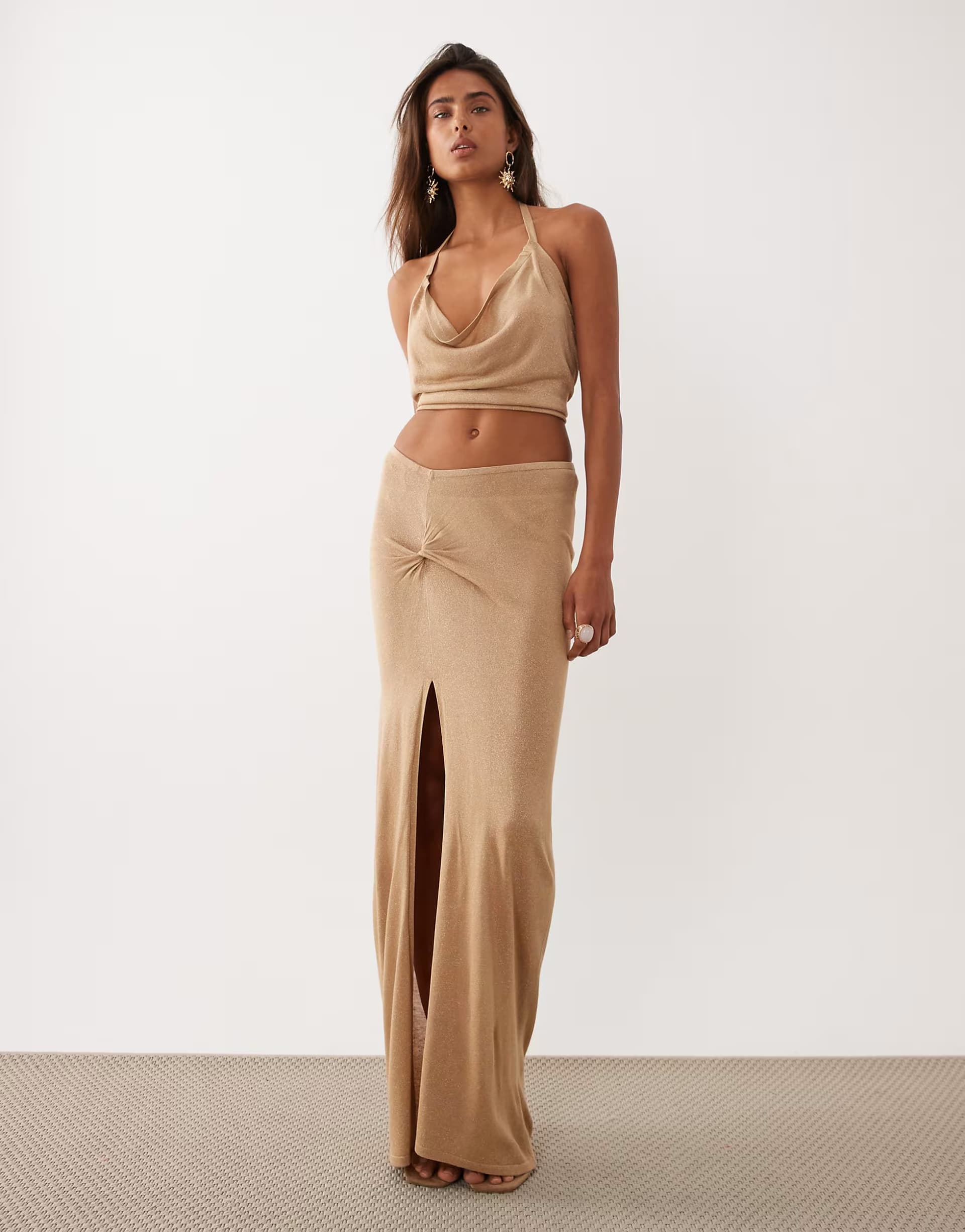 ASOS Miss Selfridge glitter knit twist detail co-ord