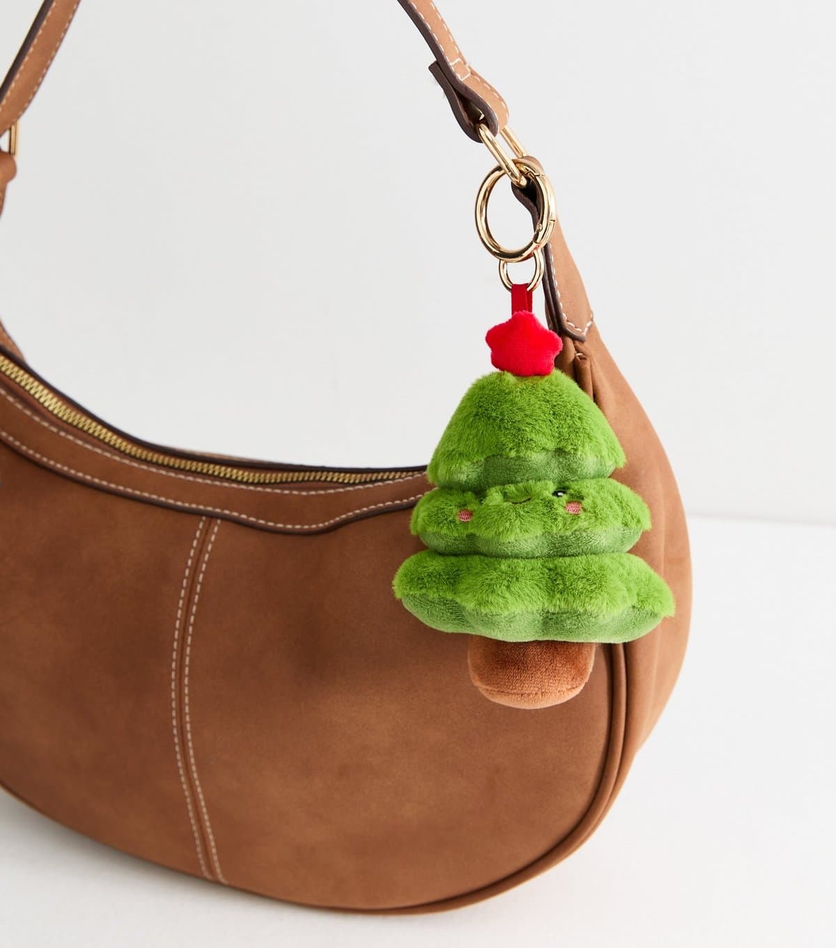 New Look Green Christmas Tree Plush Bag Charm New Look