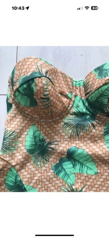 ASOS Green Mustard Tropical Strapless Swimsuit 34B
