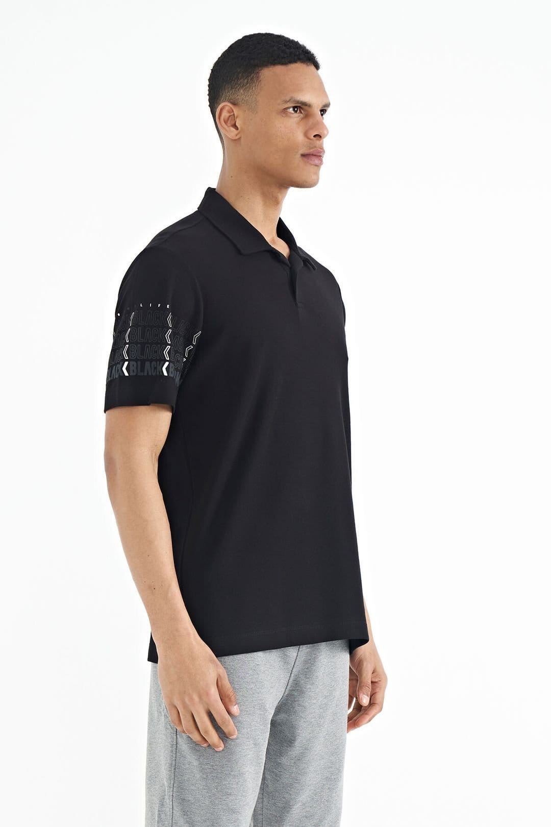 Tommy Life Tommy Life Men's Printed Polo Collar T-Shirt in Black - 4