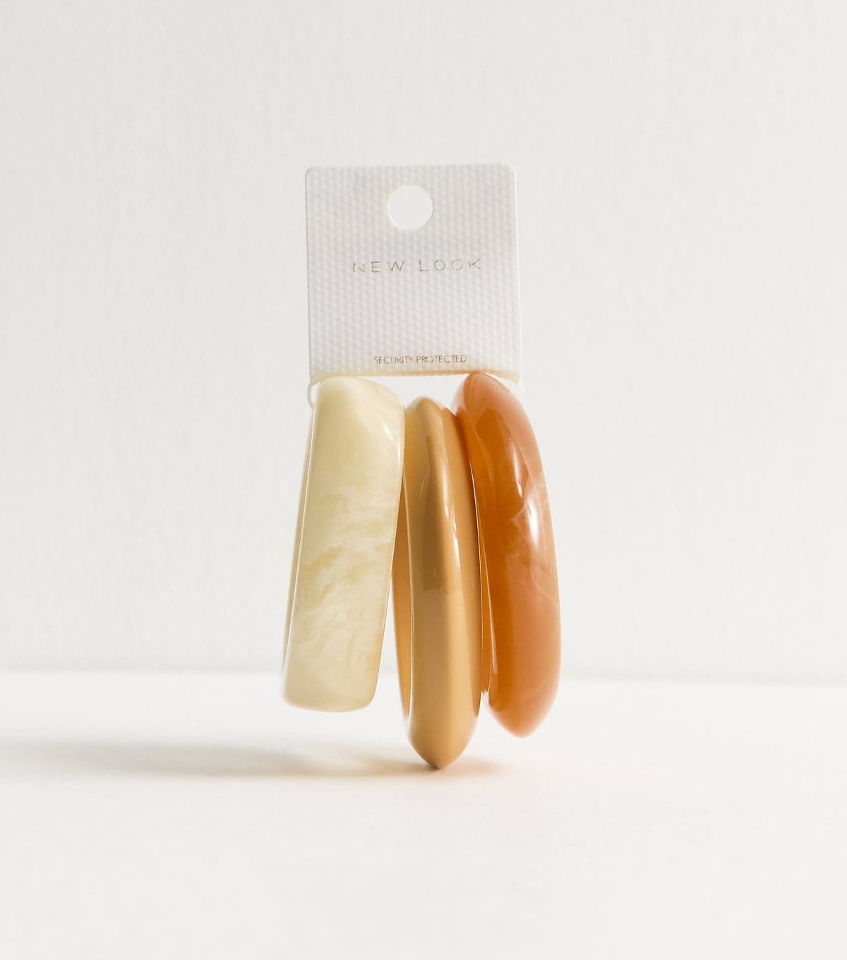 New Look Pack of 3 Cream Rectangular Circle Resin Chunky Bangles New Look