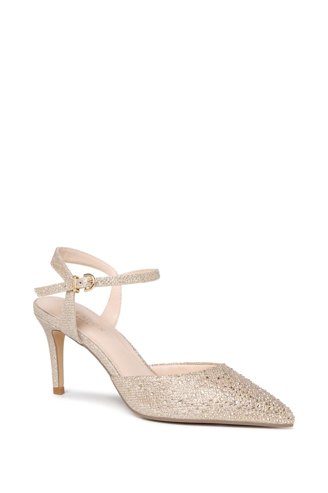 Paradox London Paradox London Women's Ianthe' Embellished Open Stiletto Heel Court Shoes in Gold - 3