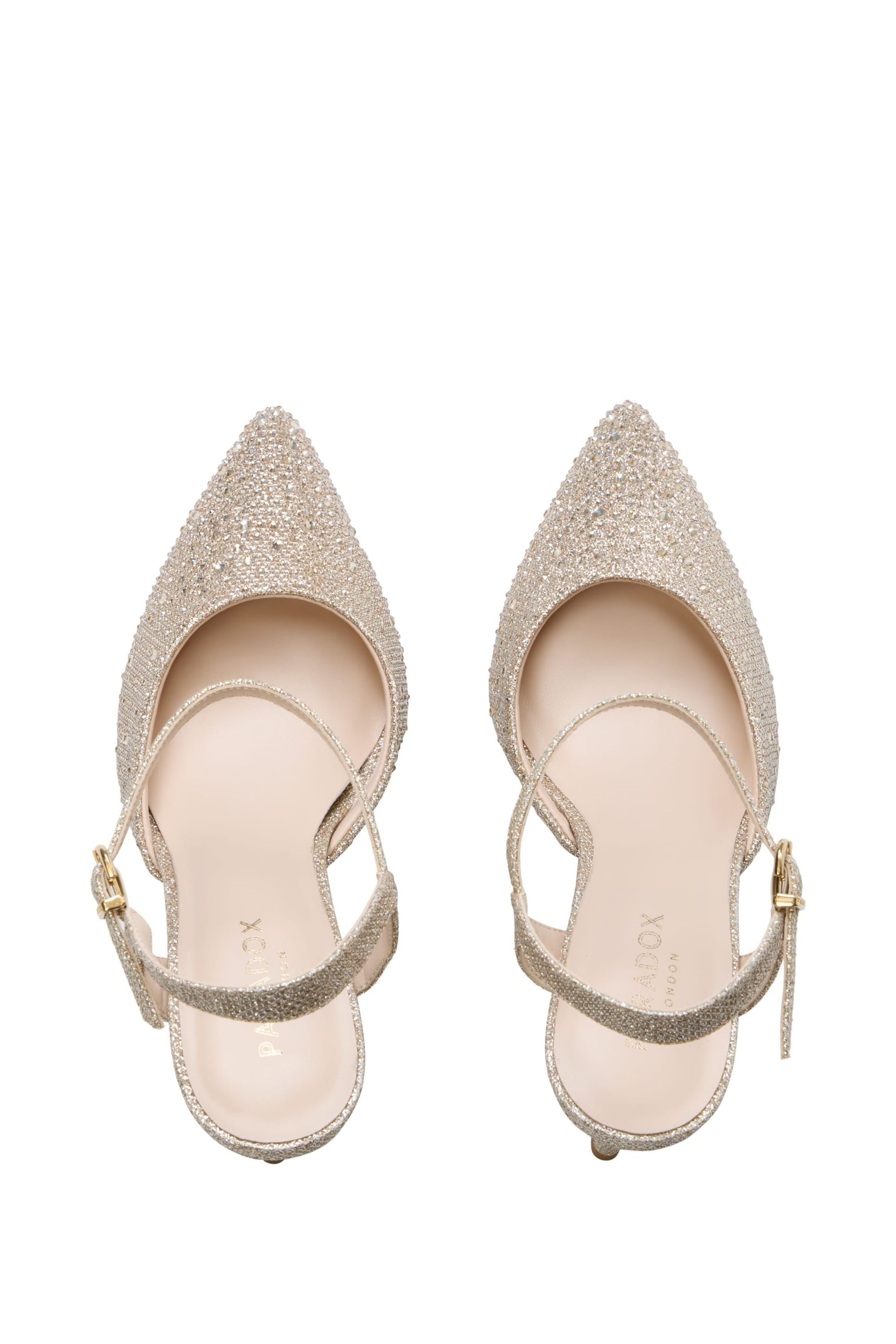Paradox London Paradox London Women's Ianthe' Embellished Open Stiletto Heel Court Shoes in Gold - 4