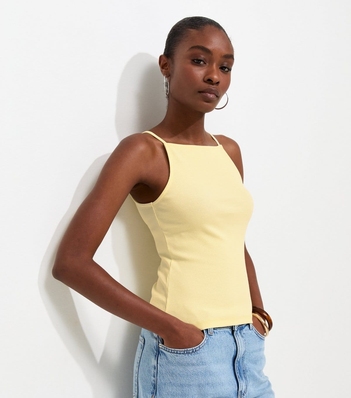 New Look Light Yellow Ribbed Jersey Vest Top