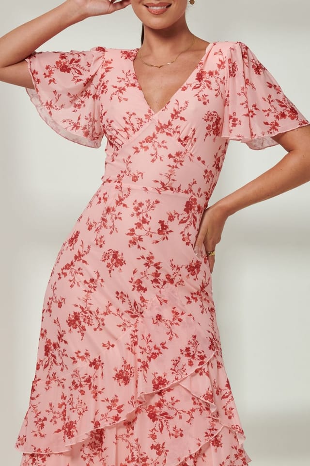 Jolie Moi Jolie Moi Women's Daleysa Frill Hem Mesh Maxi Dress in Baby Pink - 3