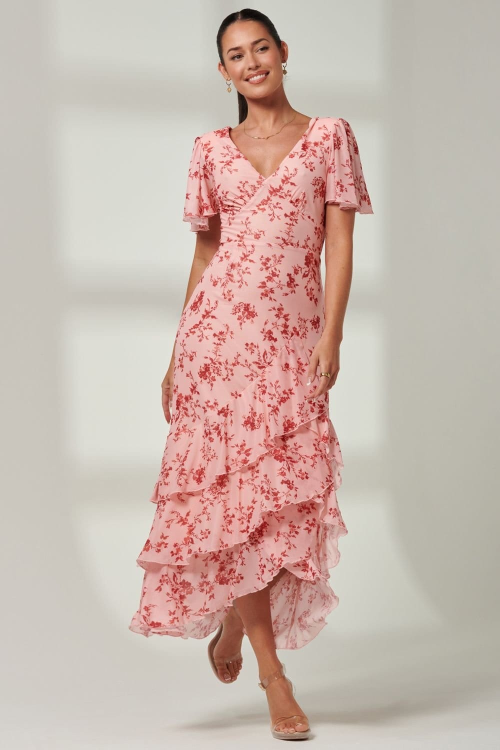 Jolie Moi Jolie Moi Women's Daleysa Frill Hem Mesh Maxi Dress in Baby Pink - 4