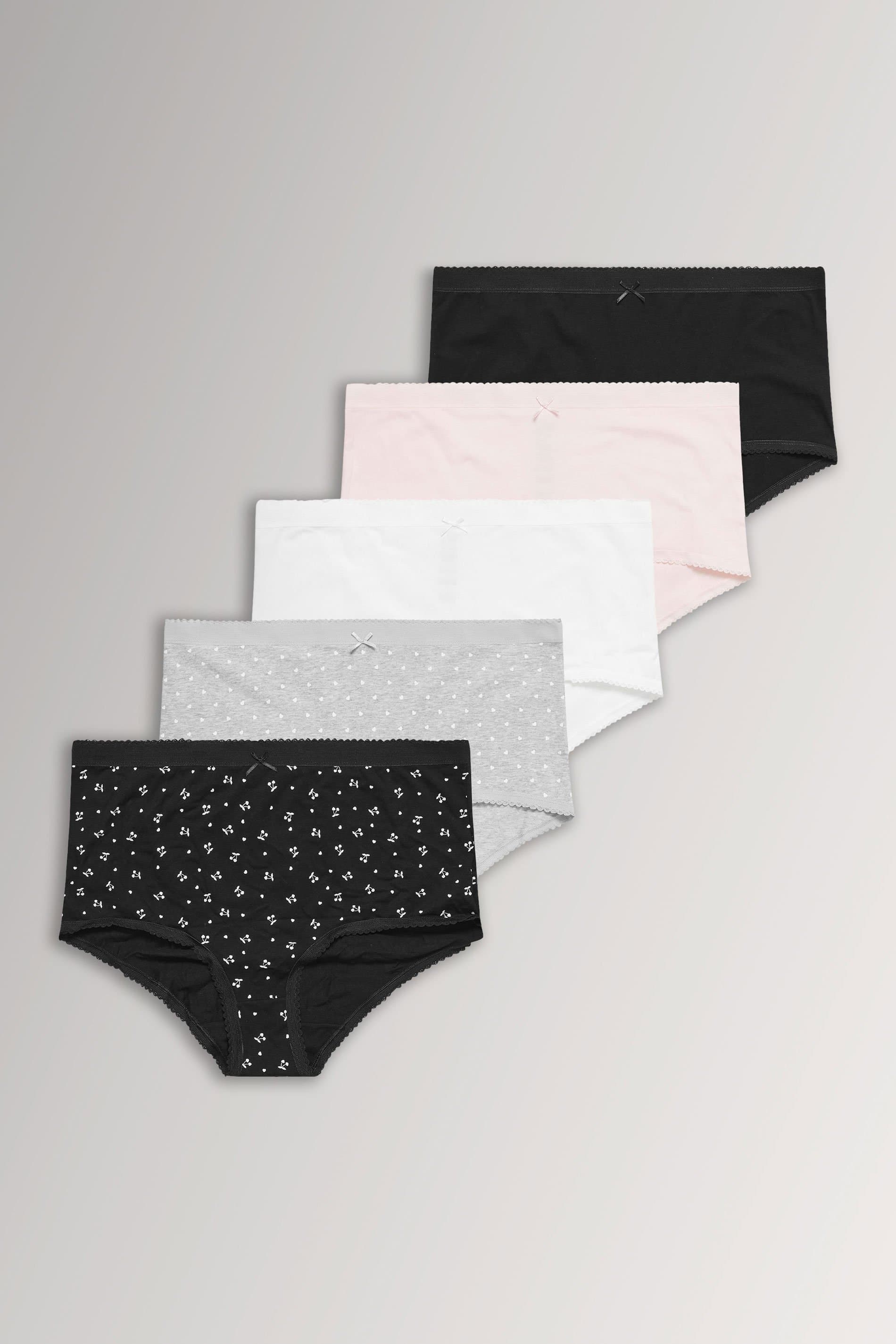 Yours 5 Pack Plus Size Pink & Grey Heart Full Briefs