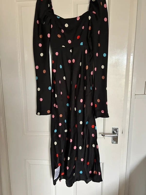 ASOS Black Polka Dot Midi Dress with Puff Sleeves
