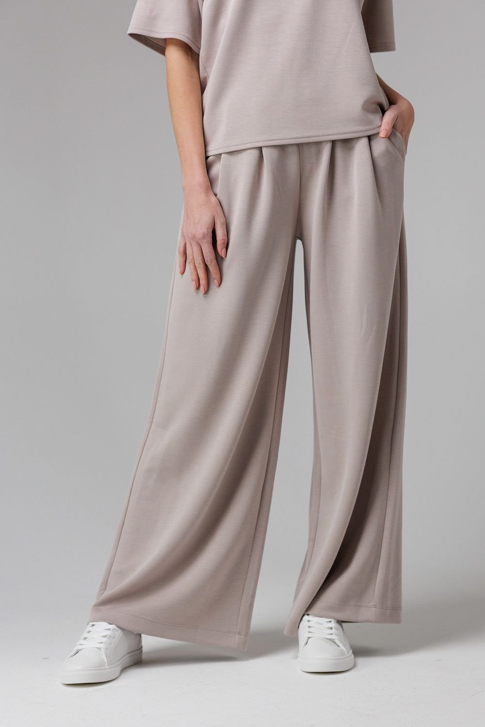 French Connection French Connection Women's Luxe Wide Leg Draped Trouser in Beige - 1