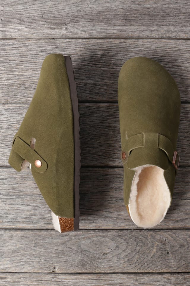 WoolOvers WoolOvers Women's Sheepskin Footbed Slippers in Khaki - 2