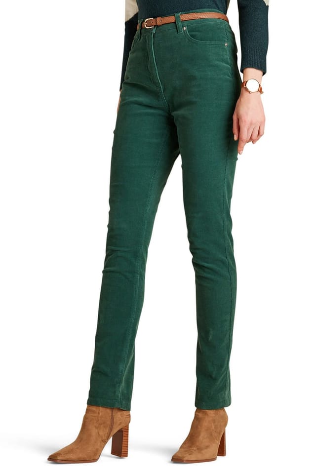 Amber Amber Women's Jeans with Elasticated Back Waist Jeans Stretch Cord in Green - 2
