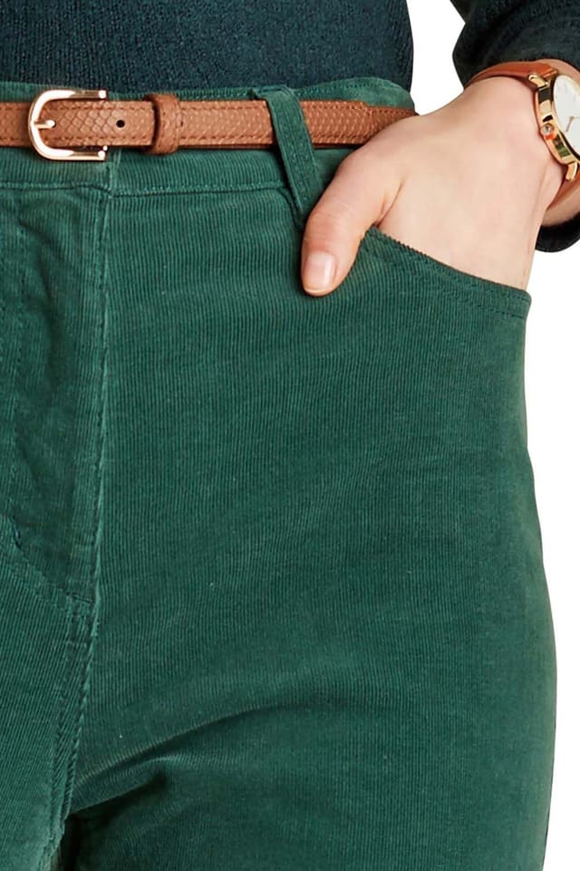 Amber Amber Women's Jeans with Elasticated Back Waist Jeans Stretch Cord in Green - 3