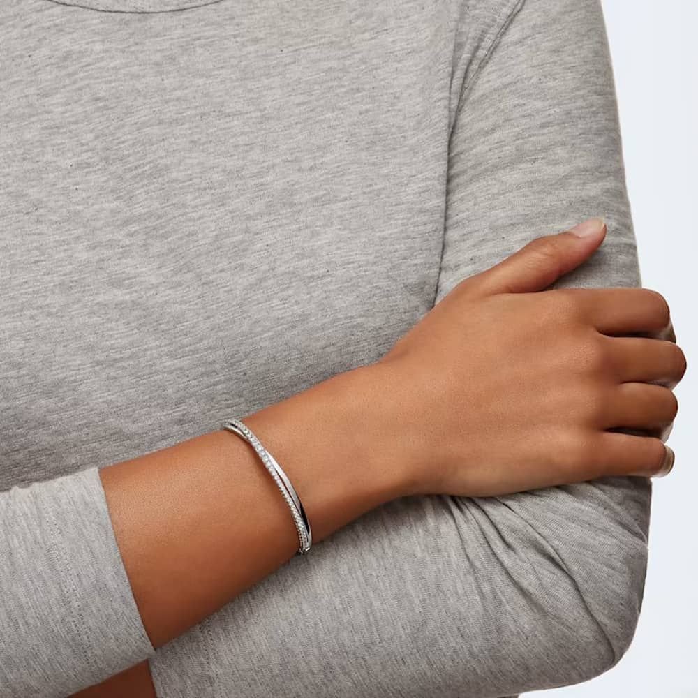 Swarovski Swarovski Women's Twist Cross Over White Crystal Bangle 5572725 S in Silver - 3