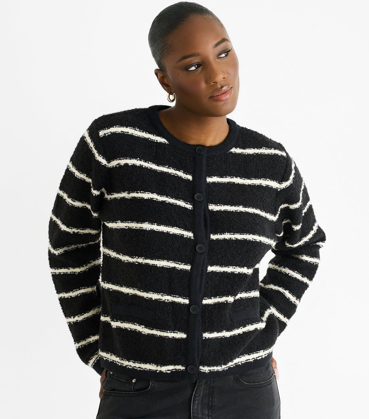 Gini London Women's Blacked Striped Cardigan Gini London New Look
