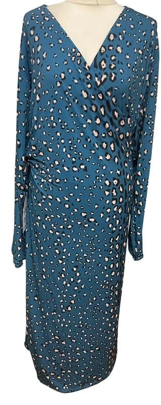 Never Fully Dressed Never Fully Dressed Teal Leopard Print Wrap Midi Dress | Size UK 28 | RRP £165