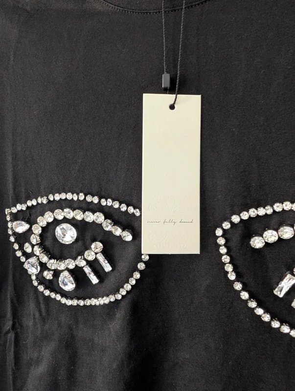 Never Fully Dressed New Never Fully Dressed Embellished Rhinestone Black Cotton T-shirt Size M Medium