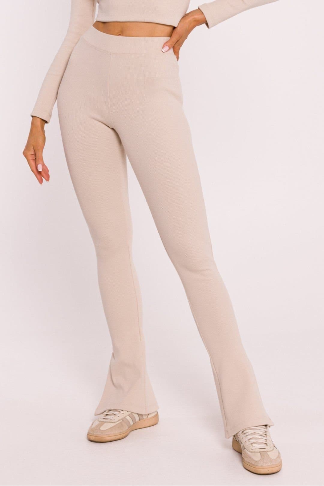 Love Lace Love Lace Women's Ribbed Cotton Leggings with Side Slits in Beige