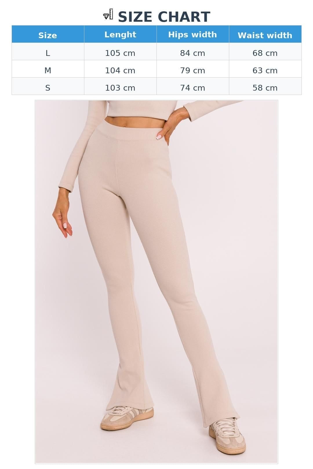 Love Lace Love Lace Women's Ribbed Cotton Leggings with Side Slits in Beige - 4