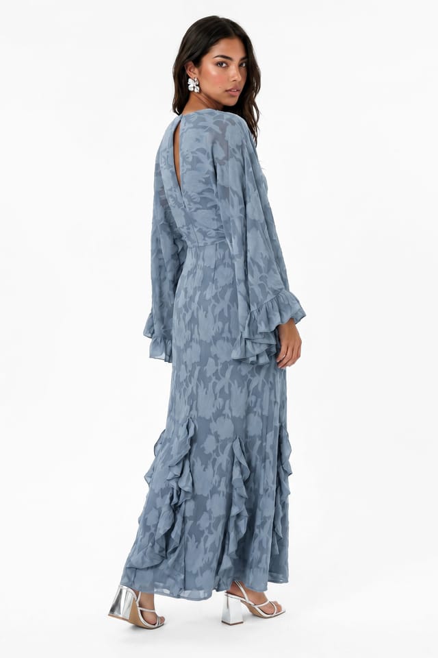 Anaya with Love Anaya with Love Women's Floral Burnout Oversized Ruffle Sleeve Maxi Dress in Blue - 2