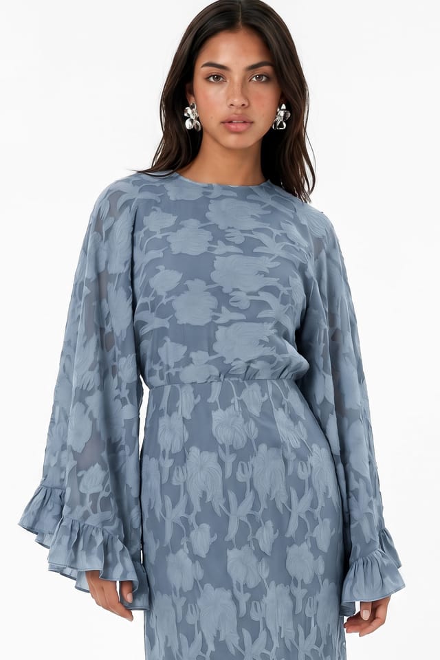 Anaya with Love Anaya with Love Women's Floral Burnout Oversized Ruffle Sleeve Maxi Dress in Blue - 3