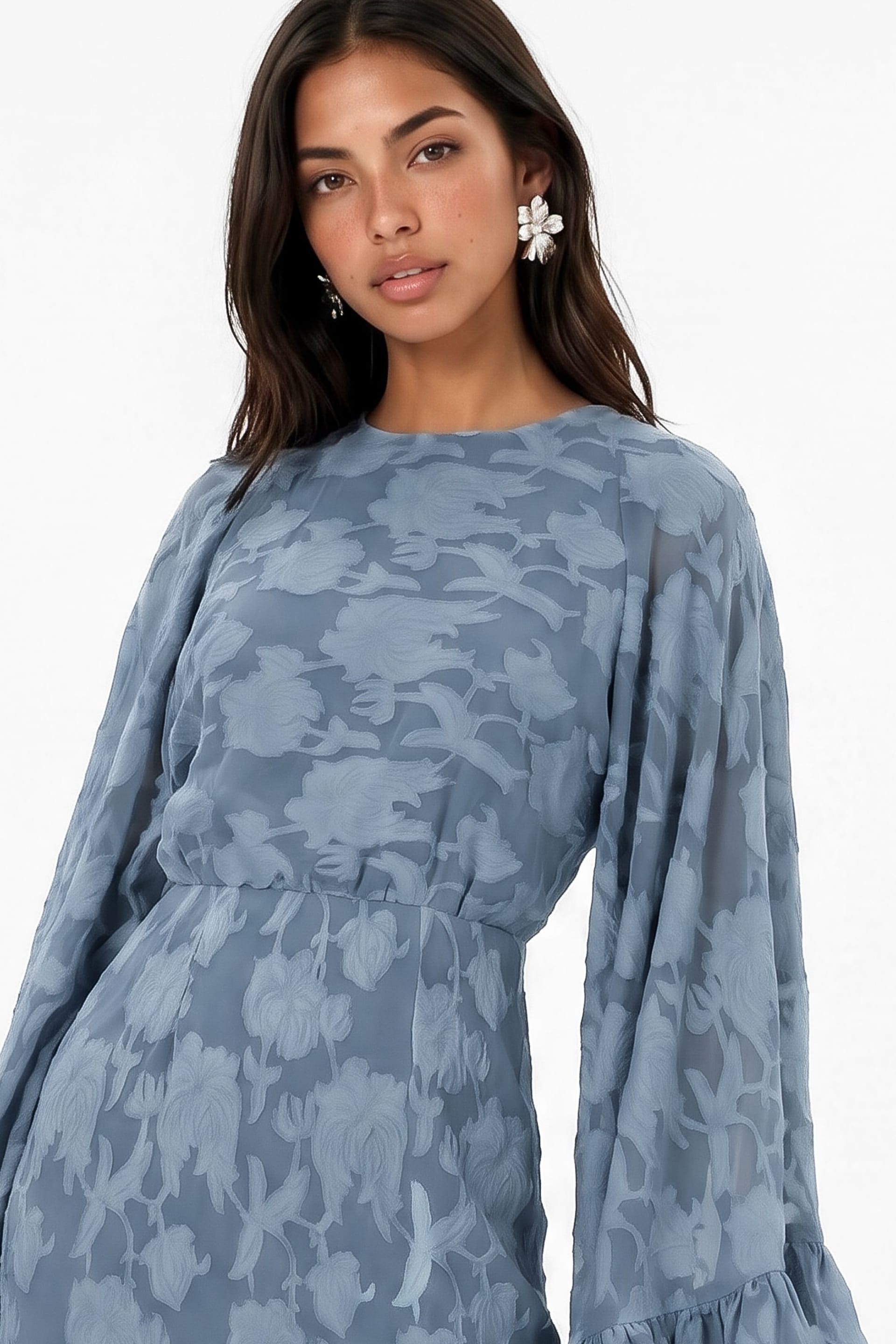 Anaya with Love Anaya with Love Women's Floral Burnout Oversized Ruffle Sleeve Maxi Dress in Blue - 4
