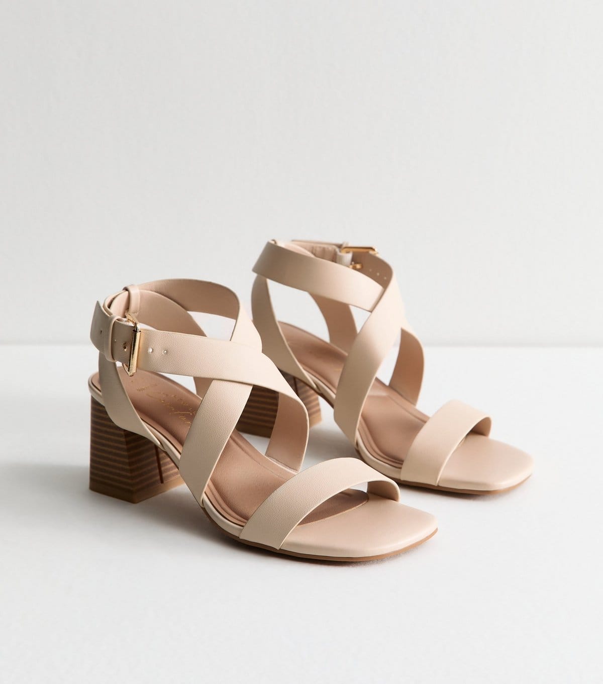 New Look Women's Wide Fit Off White Faux Leather Crossover Strap Heeled Sandals Vegan New Look - 4