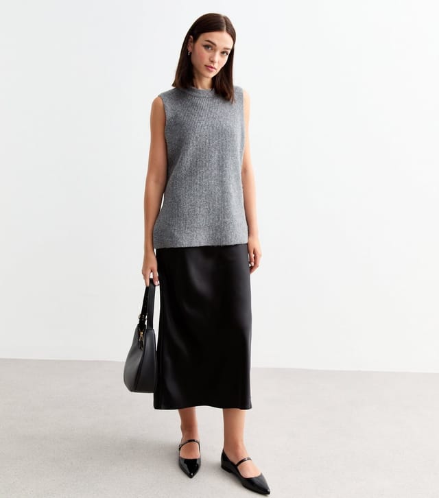 New Look Women's Black Satin Bias Cut Midi Skirt New Look - 3