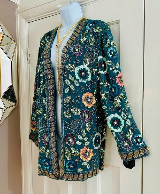 ASOS Embellished sequin jacket kimono festival wedding special occasion Holiday hippie 8/10