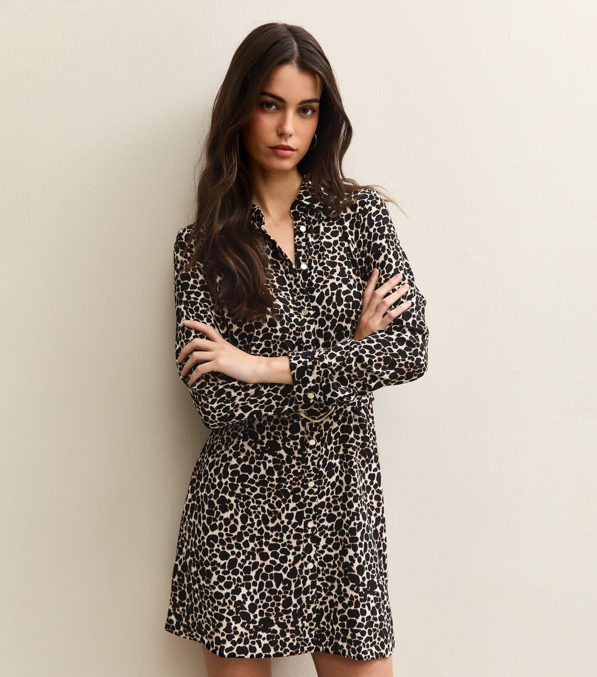 New Look Women's Brown Leopard Print Belted Shirt Dress New Look
