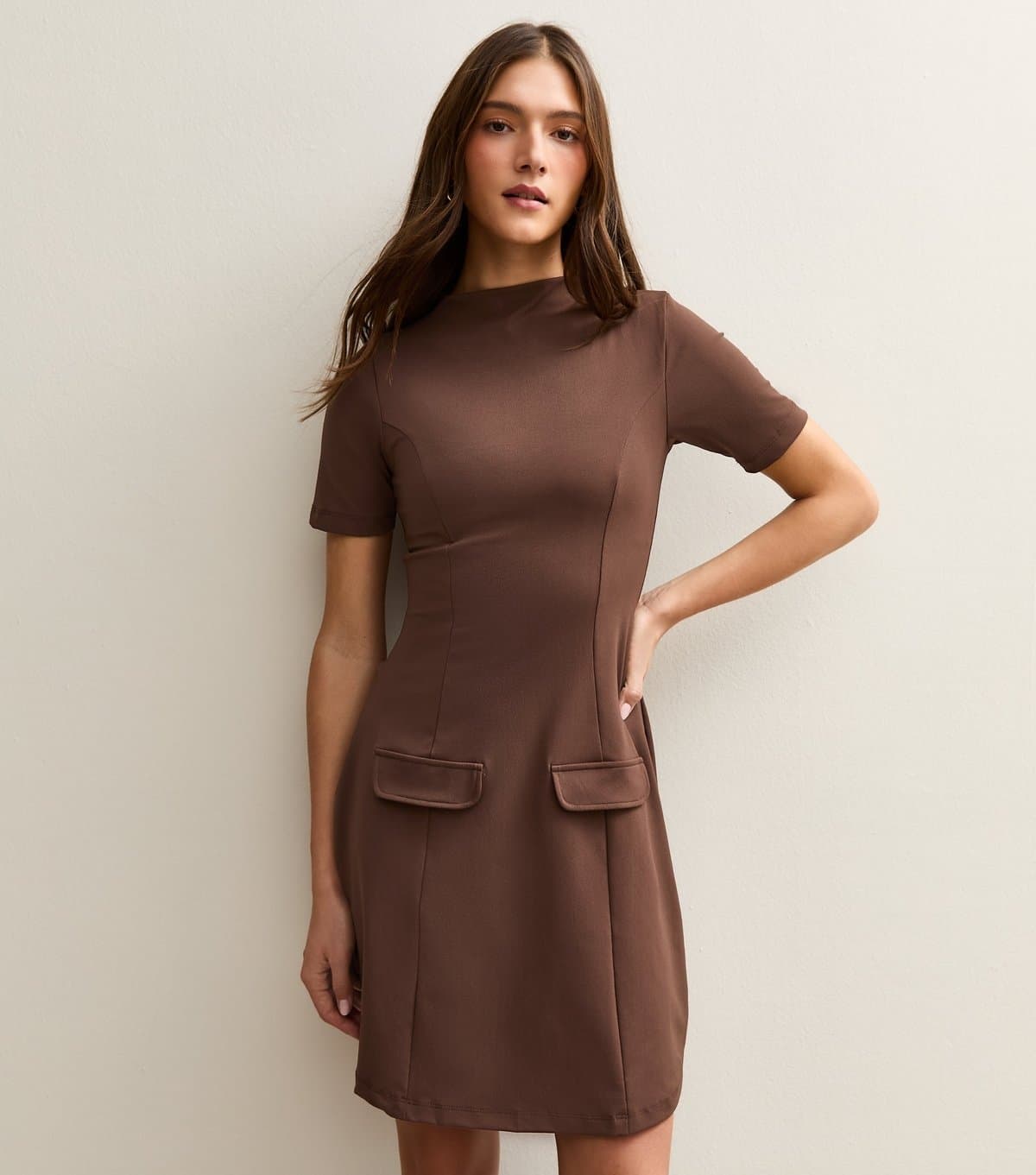 New Look Women's Dark Brown Short Sleeve Mini Dress New Look