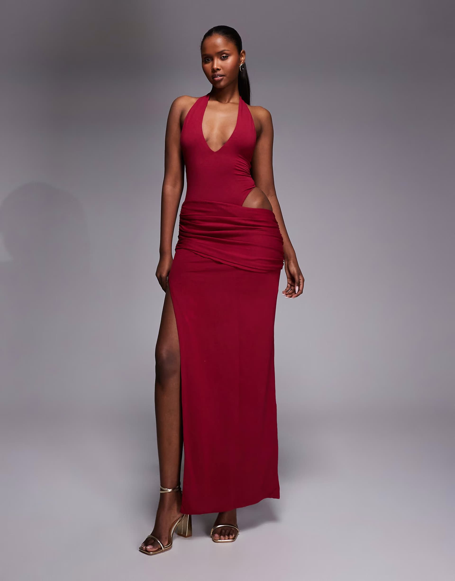 ASOS Oh Polly plunge neck maxi dress in cherry red
