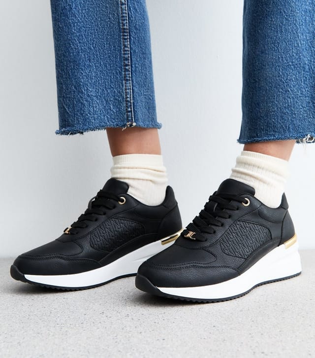 New Look Women's Black Logo Sports Wedge Trainers Vegan New Look - 2