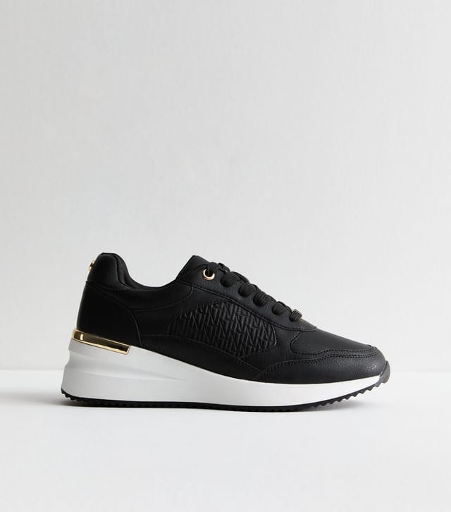 New Look Women's Black Logo Sports Wedge Trainers Vegan New Look - 3